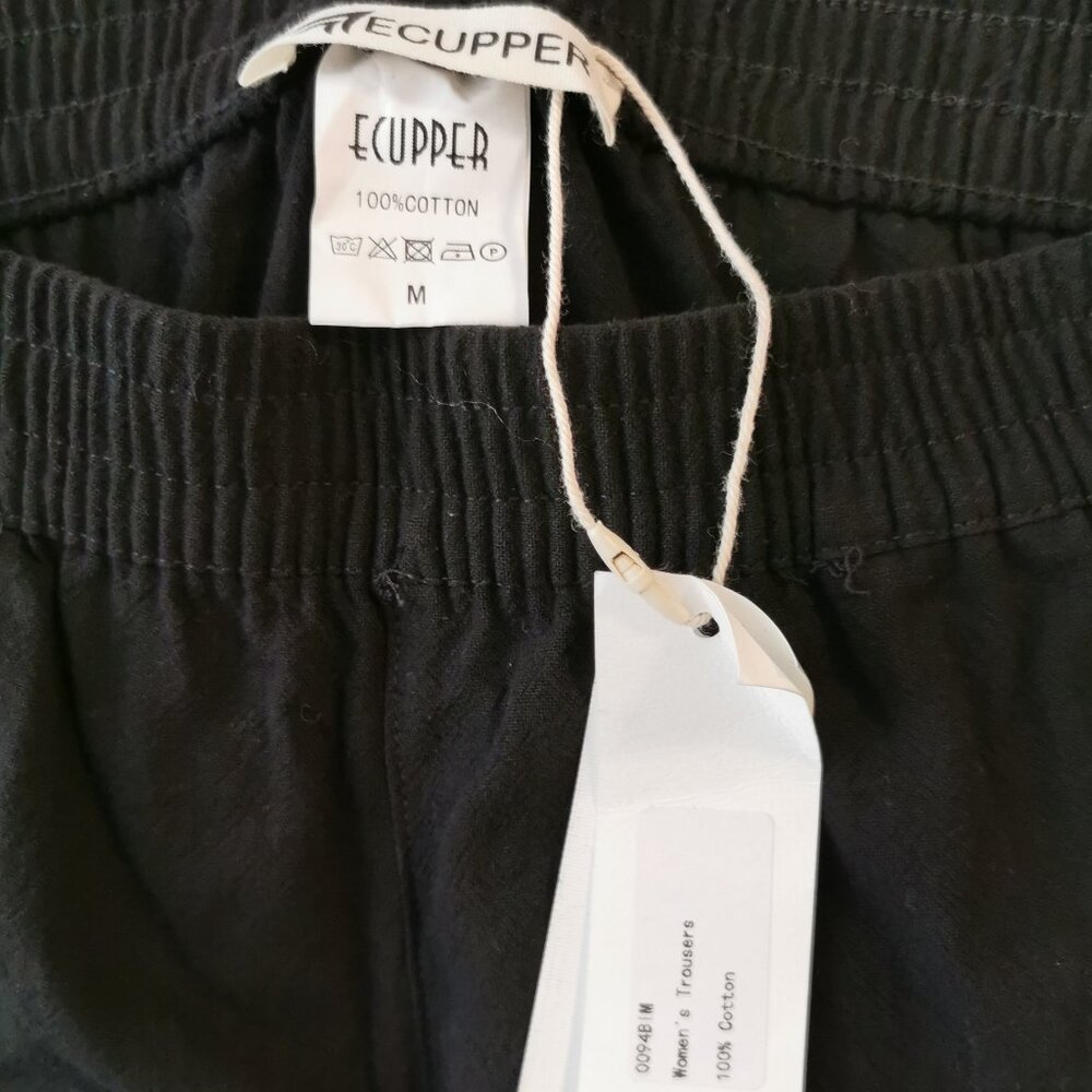 Womens Loose Cotton Capris Wide Leg Pants with Pockets (M ~BLACK) - Picture 7 of 10